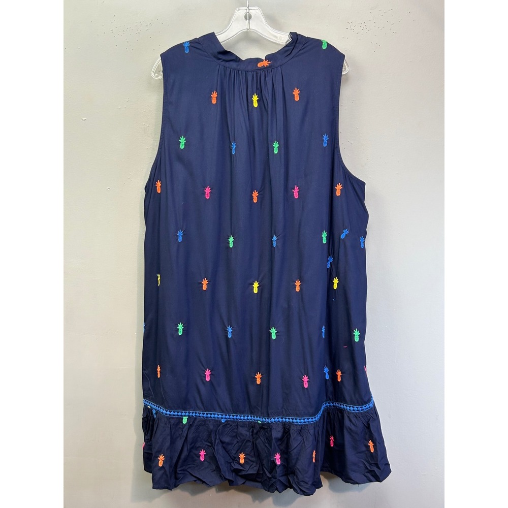 Crown & Ivy Dress Womens 3X Navy Pineapple Embroidered Tassel Shift Dress NEW - Picture 2 of 8
